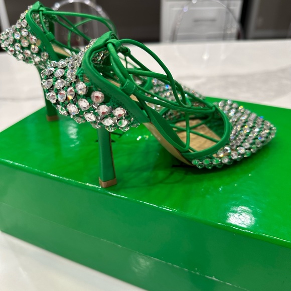 Bottega Veneta Sparkle Stretch Lace Up Green Heels 💚 - Picture 7 of 7